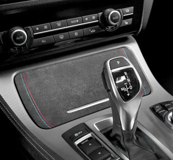 ALCANTARA / CARBON FIBER LEATHER CONSOLE STORAGE COVER TRIM FOR F10 / F18 BMW 5 SERIES