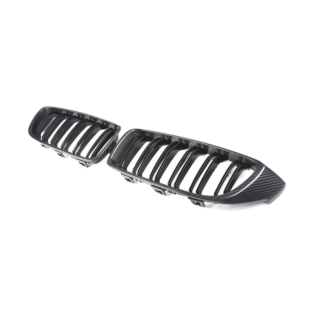 MHC+ BMW M3/M4 Premium Front Grilles In Pre Preg Carbon Fibre & Gloss Black (F80/F82/F83)