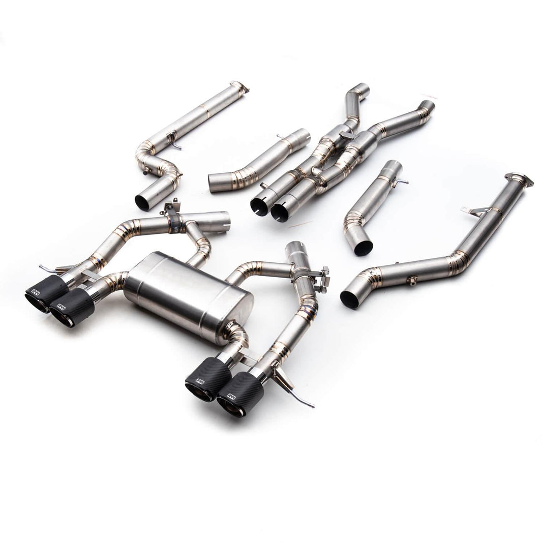 R44 BMW M3/M4 Race Cat Back Exhaust System In Titanium With Carbon Tips (G80/G81/G82/G83)