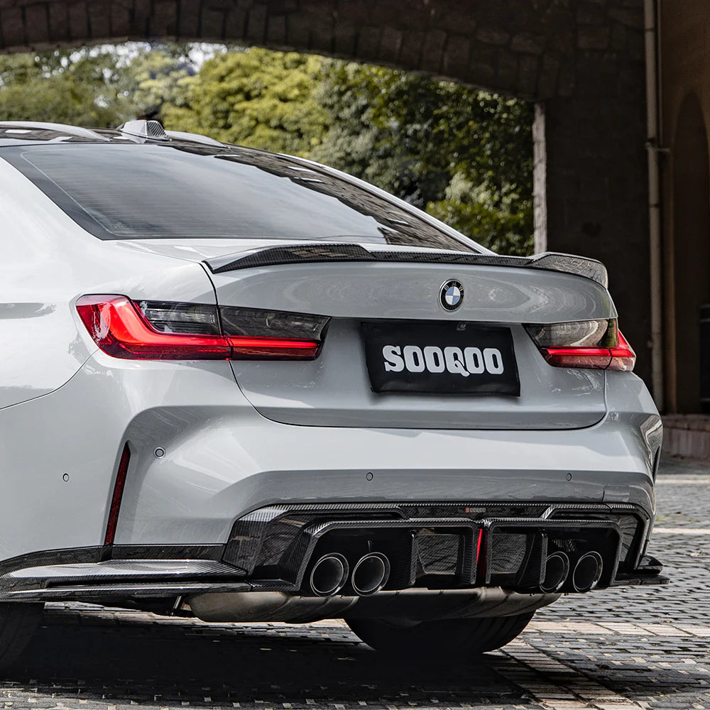 SOOQOO BMW M3 G80 G81 Type-A Prepreg Carbon Fiber Rear Diffuser Set With Brake Light