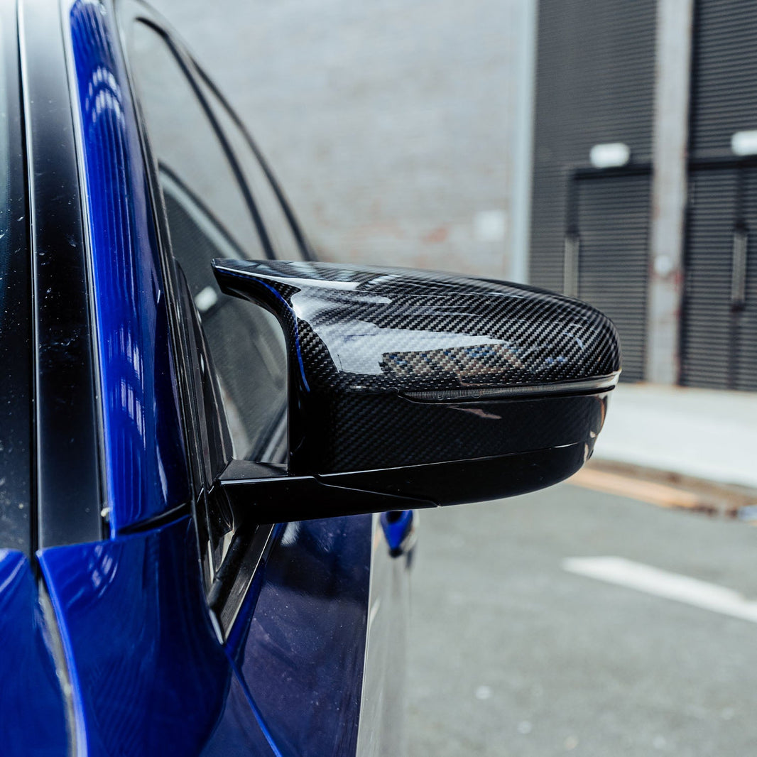 MHC+ BMW M5 F90 Wing Mirror Covers In Gloss Pre Preg Carbon Fibre (2018+ F90)