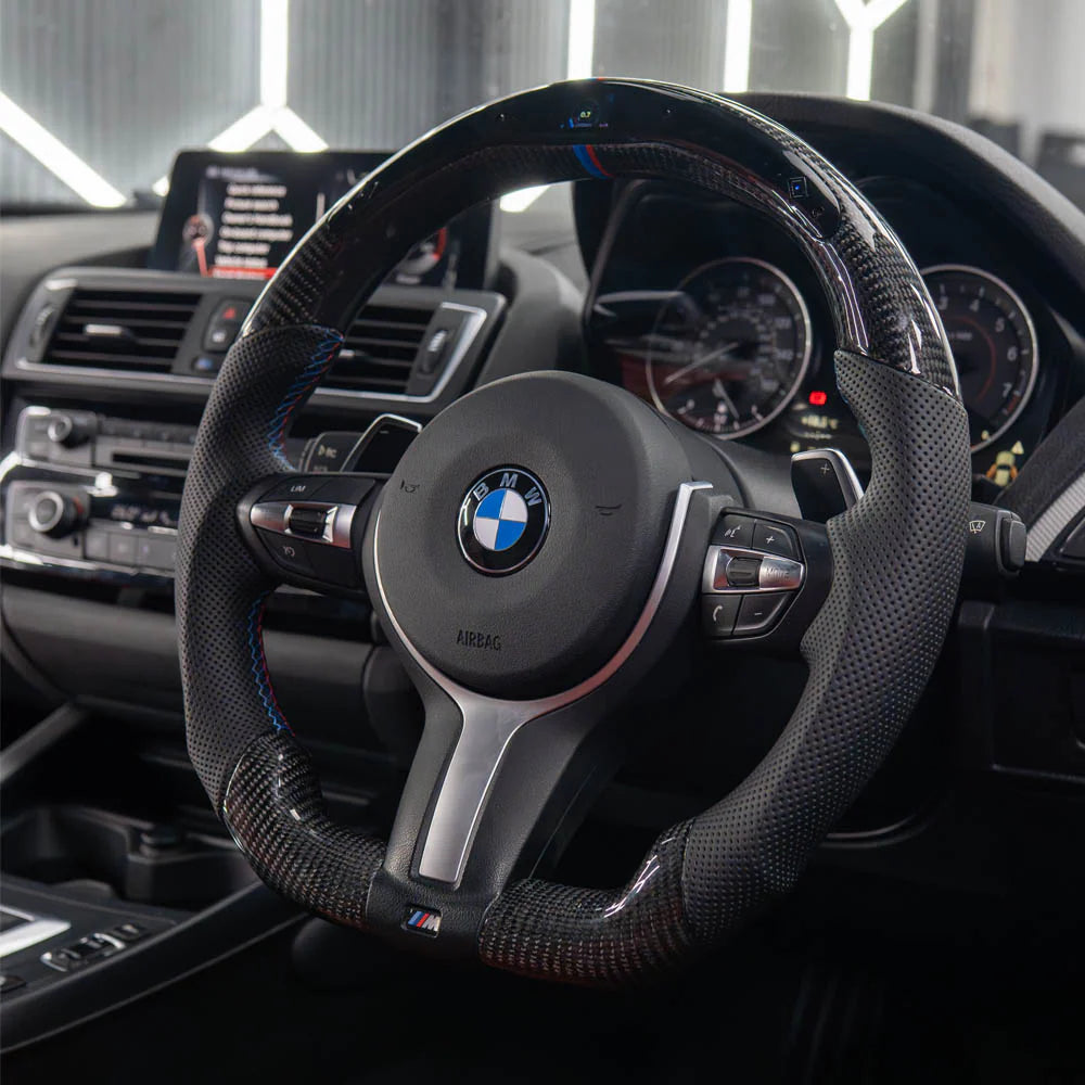 BMW FXX CARBON FIBRE / LEATHER / LED FLAT BOTTOM CUSTOM STEERING WHEEL
