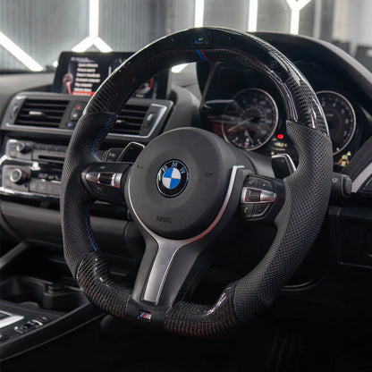 BMW FXX CARBON FIBRE / LEATHER / LED FLAT BOTTOM CUSTOM STEERING WHEEL