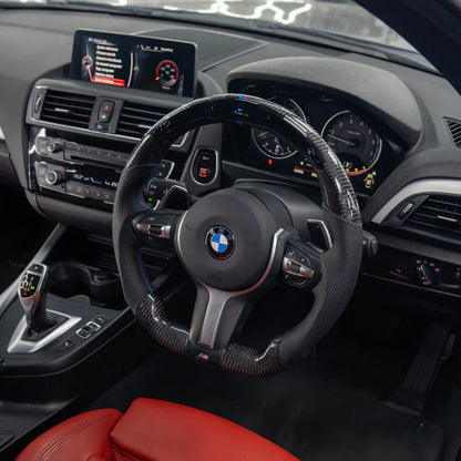 BMW FXX CARBON FIBRE / LEATHER / LED FLAT BOTTOM CUSTOM STEERING WHEEL