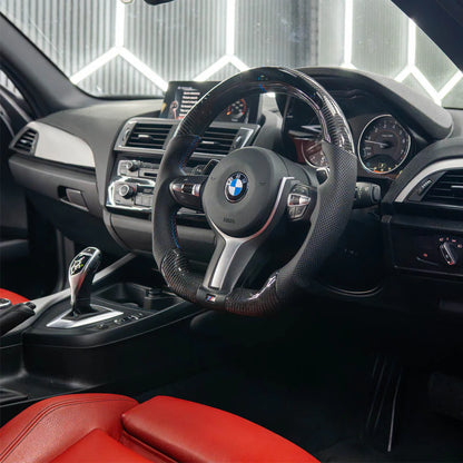 BMW FXX CARBON FIBRE / LEATHER / LED FLAT BOTTOM CUSTOM STEERING WHEEL