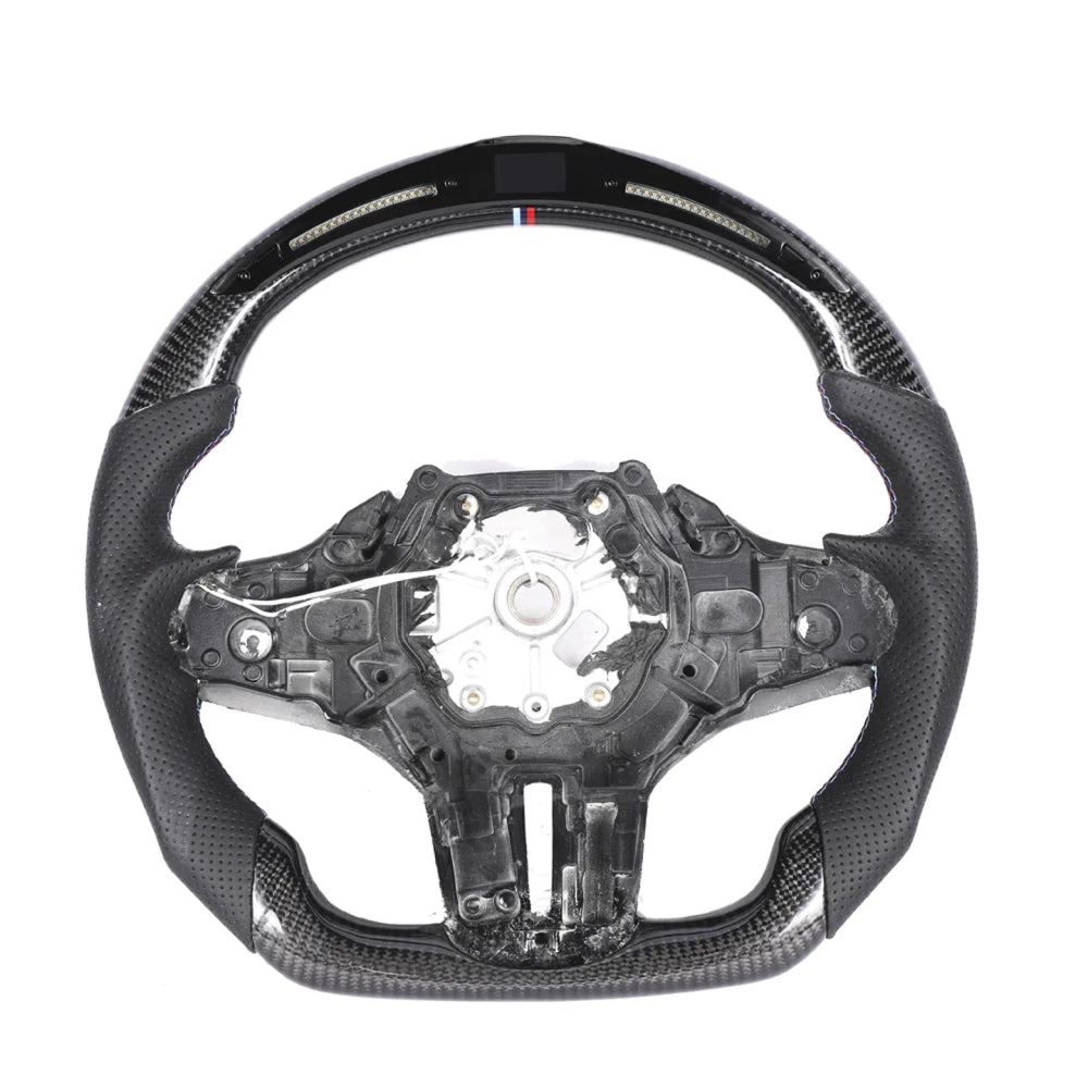 BMW GXX CARBON FIBRE / LEATHER / LED FLAT BOTTOM CUSTOM STEERING WHEEL