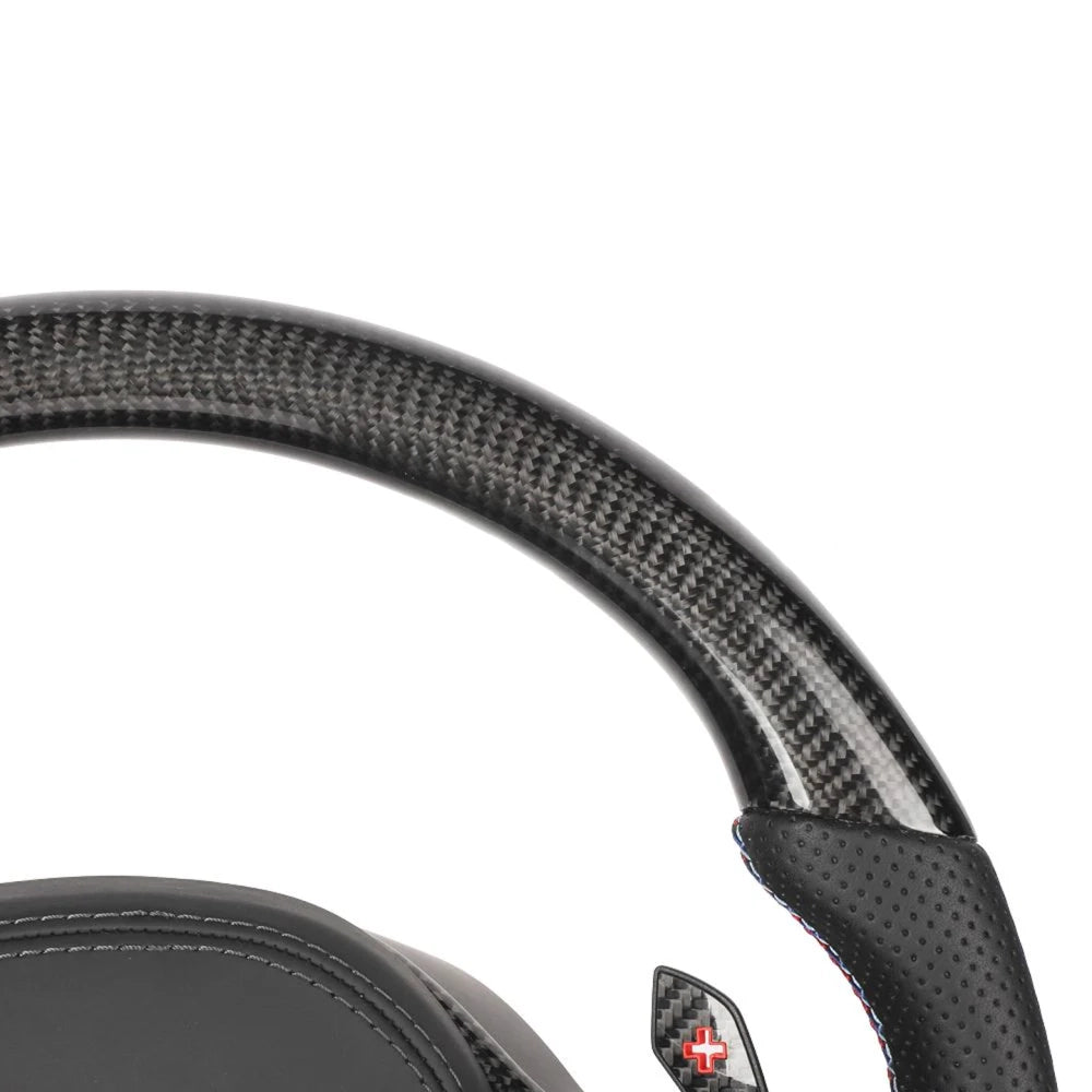 BMW Gxx CARBON FIBRE / LEATHER / FLAT BOTTOM CUSTOM STEERING WHEEL