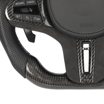 BMW Gxx CARBON FIBRE / LEATHER / FLAT BOTTOM CUSTOM STEERING WHEEL