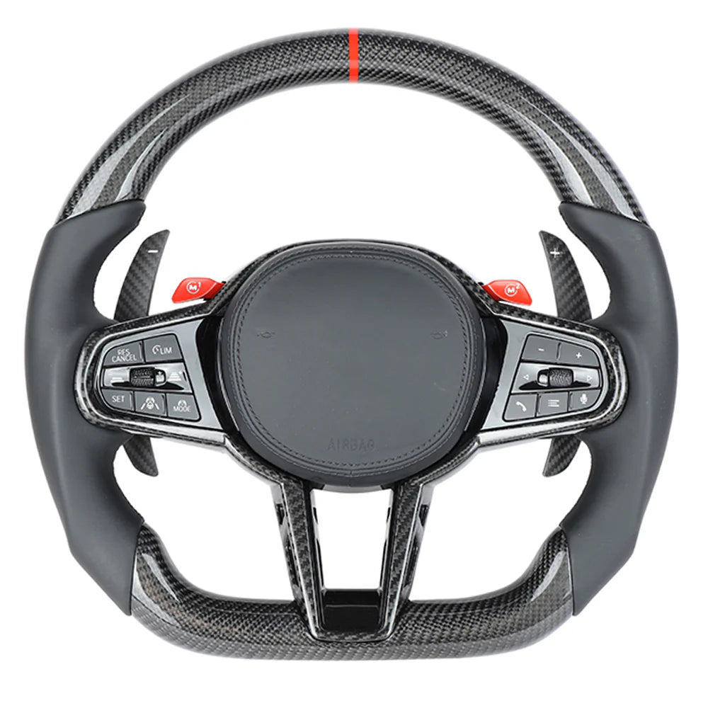 BMW Gxx LCI CARBON FIBRE / LEATHER FLAT BOTTOM CUSTOM STEERING WHEEL