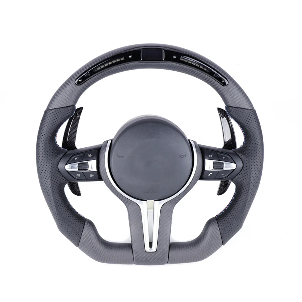 BMW FXX MATTE CARBON FIBRE & LEATHER LED FLAT BOTTOM CUSTOM STEERING WHEEL