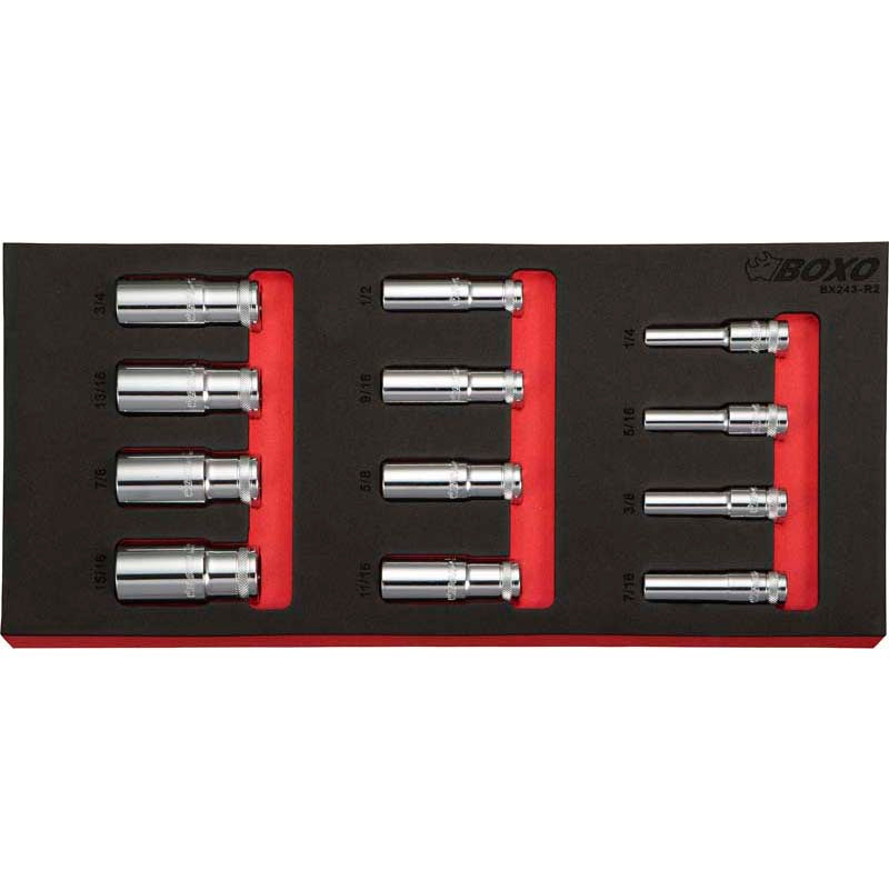 BOXO 12Pc 3/8" Imperial 12PT Deep Socket Set