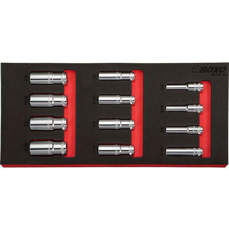 BOXO 12Pc 3/8" Imperial 12PT Deep Socket Set