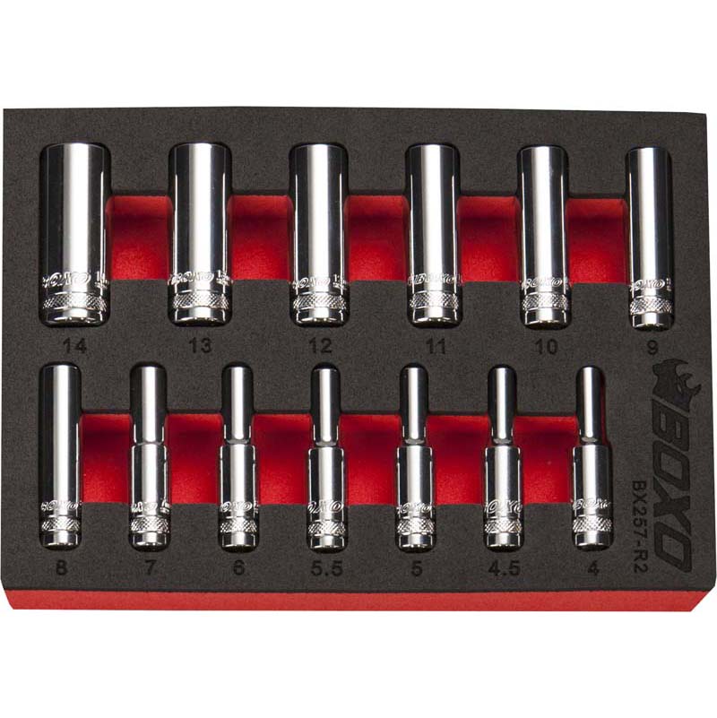 BOXO 13Pc 1/4" 6PT Deep Socket Set (4mm to 14mm)