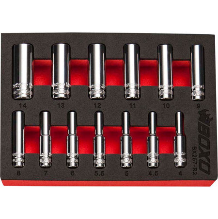 BOXO 13Pc 1/4" 6PT Deep Socket Set (4mm to 14mm)