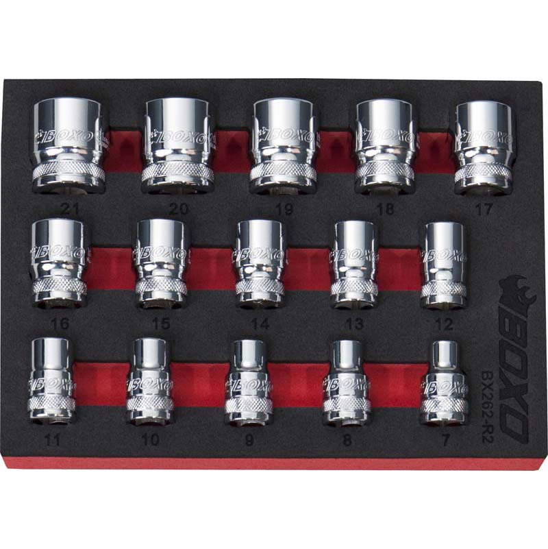 BOXO 15Pc 3/8" 12PT Socket Set (7mm to 21mm)