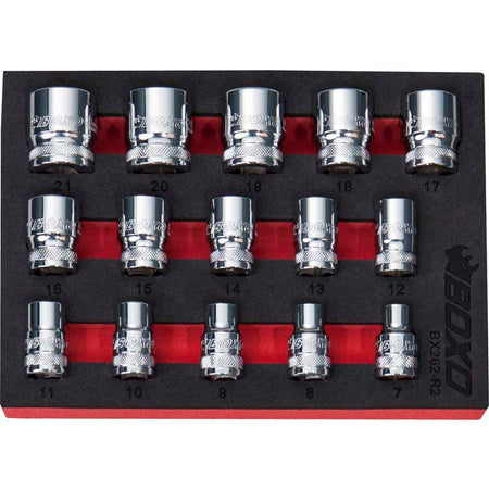 BOXO 15Pc 3/8" 12PT Socket Set (7mm to 21mm)