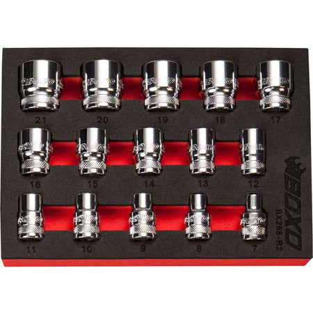 BOXO 15Pc 3/8" 6PT Socket Set (7mm to 21mm)