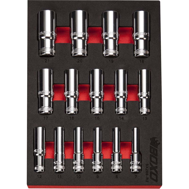 BOXO 15Pc 3/8" 6PT Deep Socket Set (7mm to 21mm)