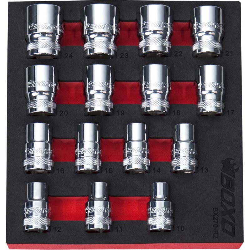 BOXO 15Pc 1/2" 12PT Socket Set (10mm to 24mm)
