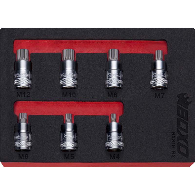 BOXO 7Pc 3/8" Super Stubby Spline Bit Socket Set