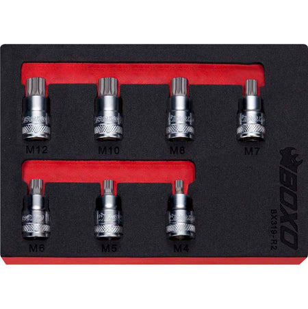 BOXO 7Pc 3/8" Super Stubby Spline Bit Socket Set