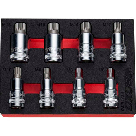 BOXO 8Pc 1/2" Spline Bit Socket Set