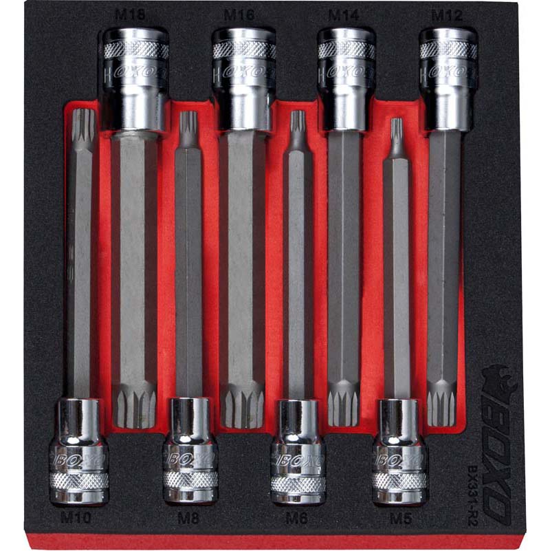 BOXO 8Pc 1/2" Long Spline Bit Socket Set