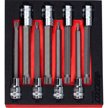 BOXO 8Pc 1/2" Long Spline Bit Socket Set