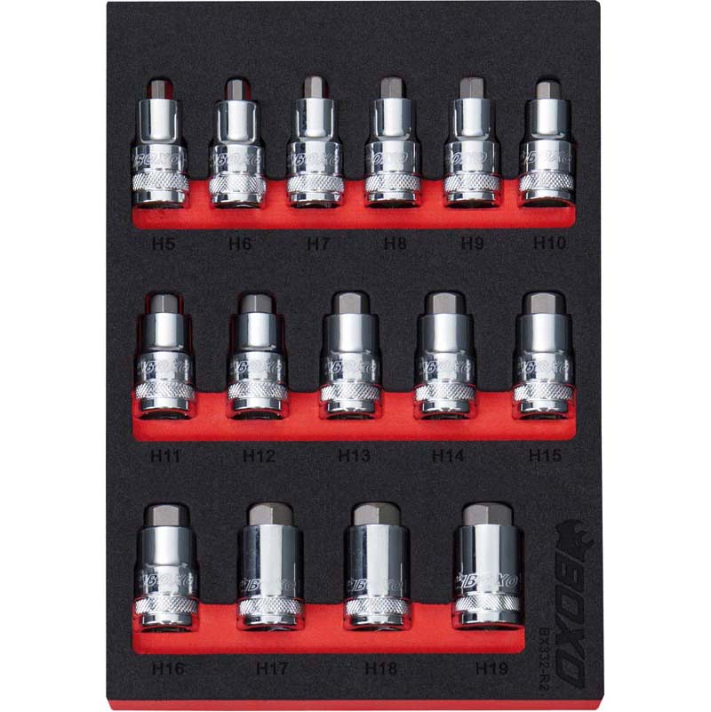 BOXO 15Pc 1/2" Super Stubby Hex Bit Socket Set