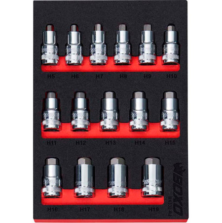 BOXO 15Pc 1/2" Super Stubby Hex Bit Socket Set