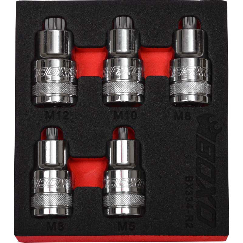BOXO 5Pc 1/2" Super Stubby Spline Bit Socket Set