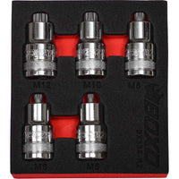 BOXO 5Pc 1/2" Super Stubby Spline Bit Socket Set