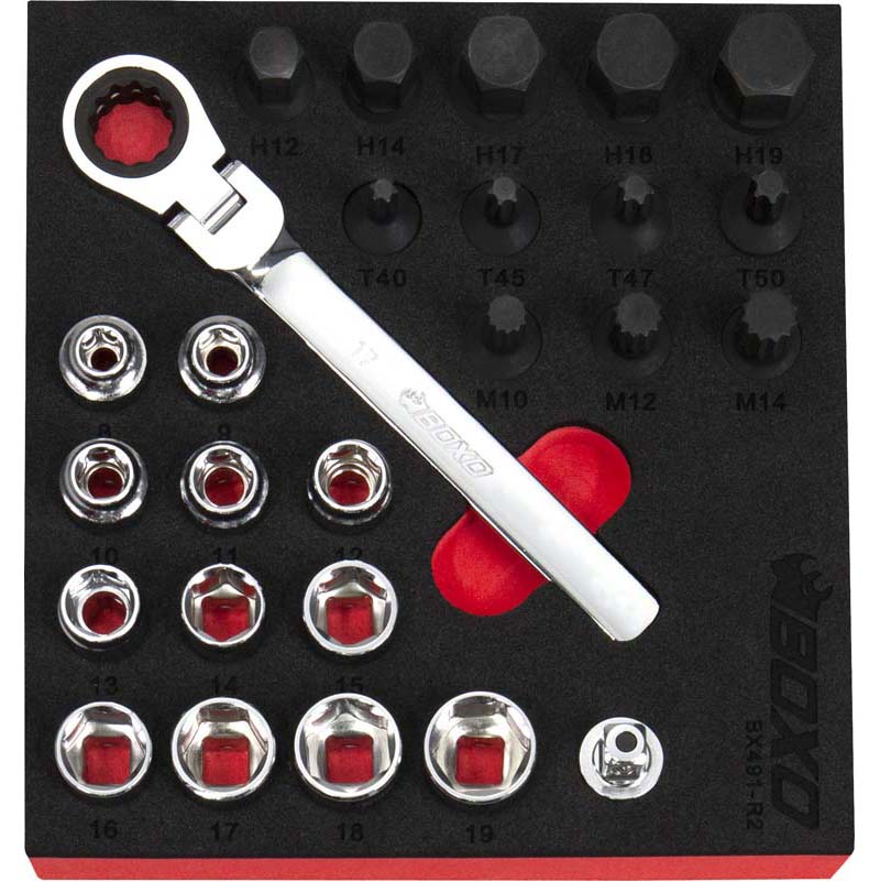 BOXO 26Pc 3/8" Low Profile Go-Thru Socket Set