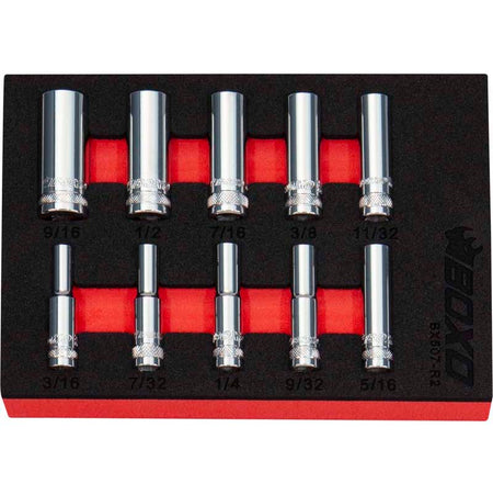 BOXO 10Pc 1/4" Imperial 12PT Deep Socket Set