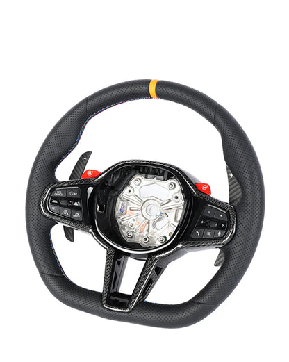 Aftermarket steering wheel fits any BMW with any button configuration, with or without heating and driver assist. BMW LCI CS 840d 840i M850iG14 G15 G16 M5 M8 F90 F91 F92 F93