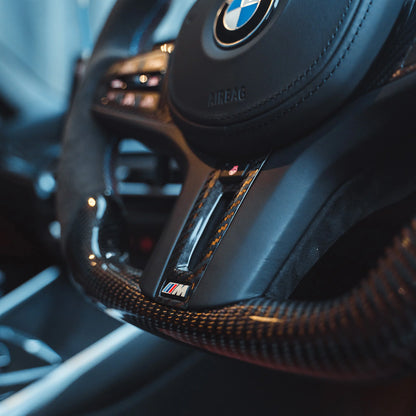BMW Gxx M2,M3,M4 1,2,3,4 SERIES CARBON FIBRE / ALCANTARA LED FLAT BOTTOM STEERING WHEEL WITH HEATING