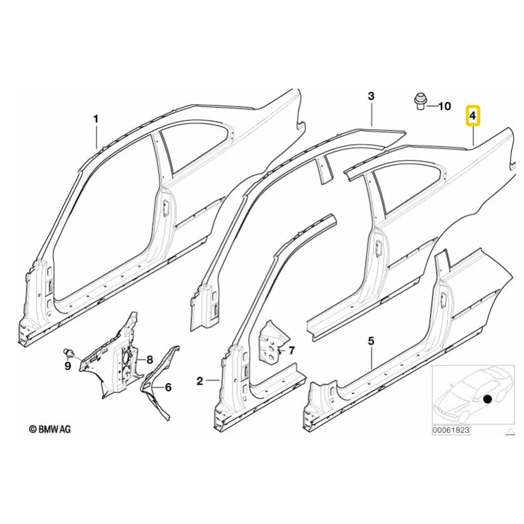 Genuine BMW E46 M3 OEM Rear Quarter Panel (Right Side) 41217890690