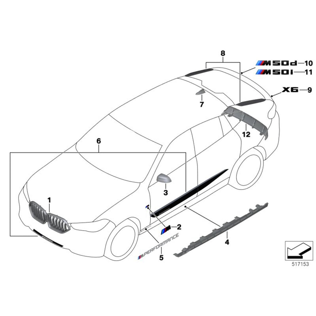 Genuine BMW F96 X6M & G06 X6 M Performance Rear Window Tail Fins In Gloss Black