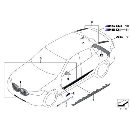Genuine BMW F96 X6M & G06 X6 M Performance Rear Window Tail Fins In Gloss Black