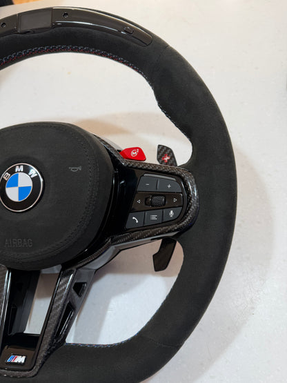 Aftermarket Alcantara with led screen steering wheel fits any BMW with any button configuration, with or without heating and driver assist. BMW LCI CS 840d 840i M850i G14 G15 G16 M5 M8 F90 F91 F92 F93