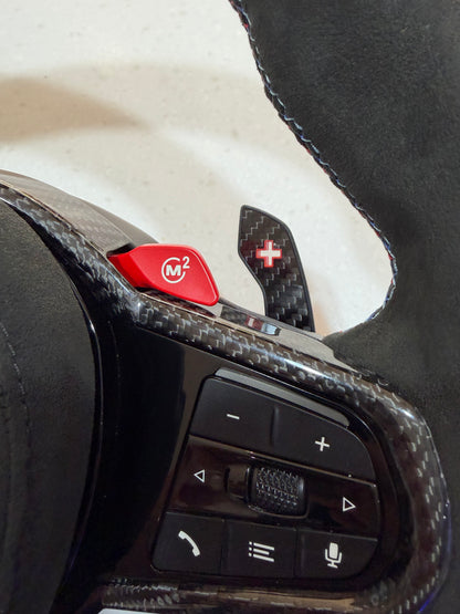 Aftermarket Alcantara with led screen steering wheel fits any BMW with any button configuration, with or without heating and driver assist. BMW LCI CS 840d 840i M850i G14 G15 G16 M5 M8 F90 F91 F92 F93