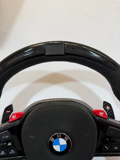Aftermarket Alcantara with led screen steering wheel fits any BMW with any button configuration, with or without heating and driver assist. BMW LCI CS 840d 840i M850i G14 G15 G16 M5 M8 F90 F91 F92 F93