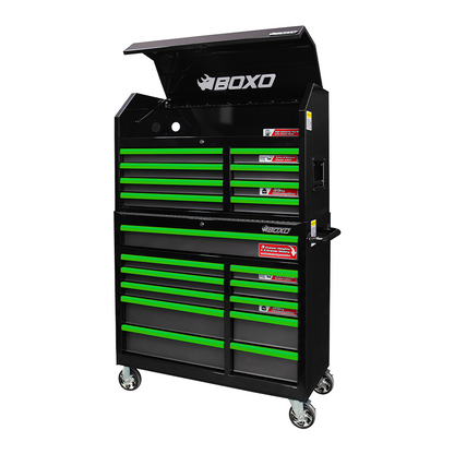 BOXO 41" 19 Drawer Toolbox Stack with Drawer Trim Pack - Black Body & Trim Colour Options