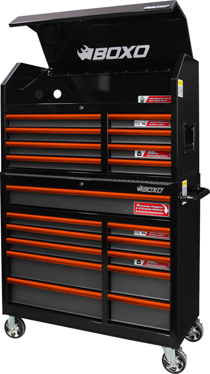 BOXO 41" 19 Drawer Toolbox Stack with Drawer Trim Pack - Black Body & Trim Colour Options