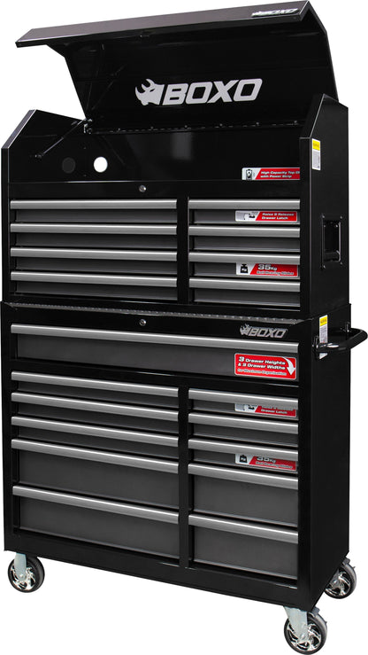 BOXO 41" 19 Drawer Toolbox Stack with Drawer Trim Pack - Black Body & Trim Colour Options