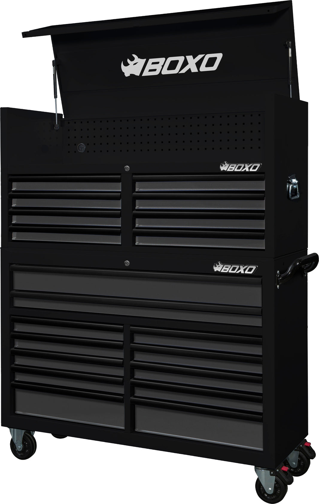 BOXO 53" 20 Drawer Toolbox Stack with Drawer Trim Pack - Black Body with Trim Colour Options
