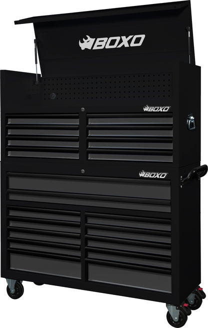 BOXO 53" 20 Drawer Toolbox Stack with Drawer Trim Pack - Black Body with Trim Colour Options