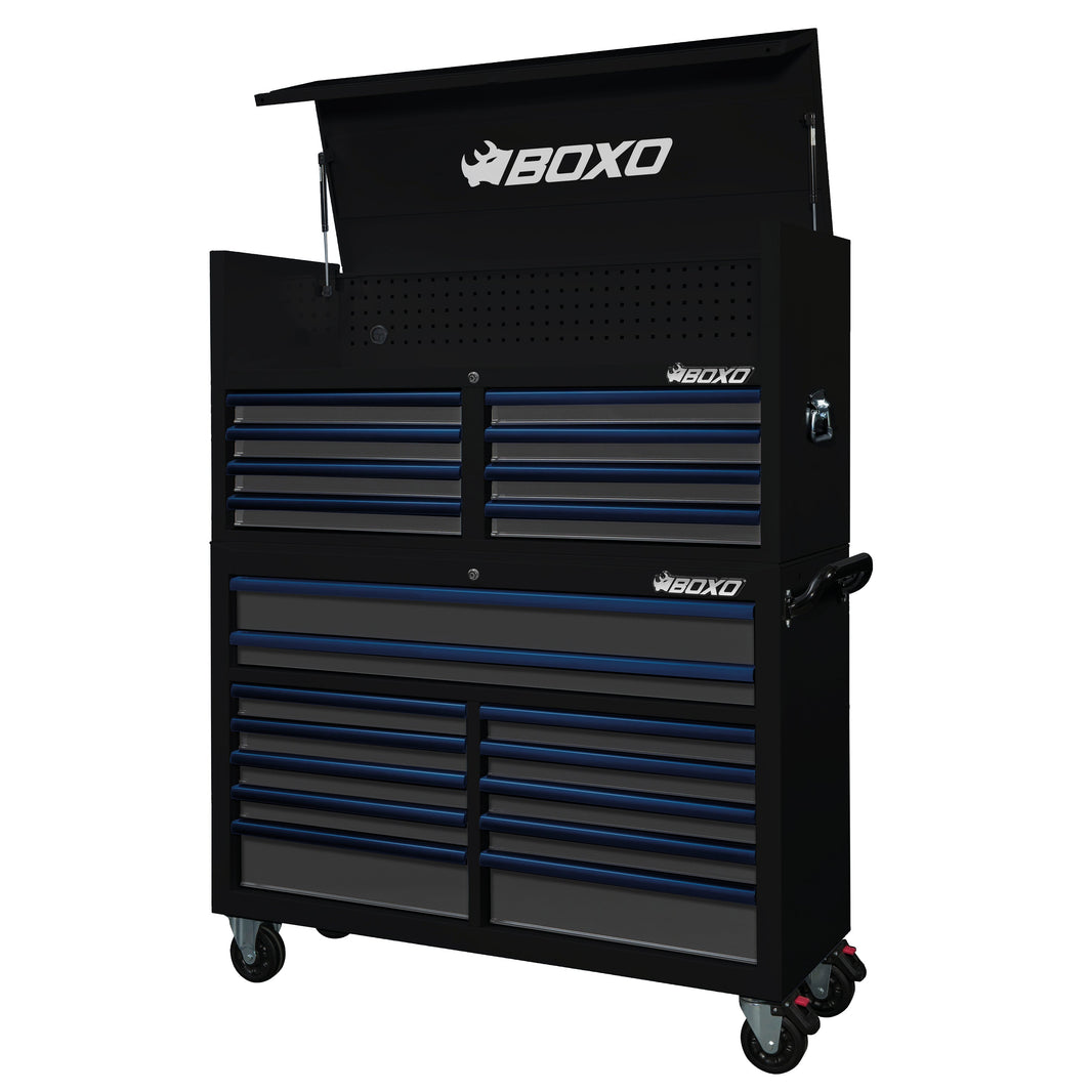 BOXO 53" 20 Drawer Toolbox Stack with Drawer Trim Pack - Black Body with Trim Colour Options