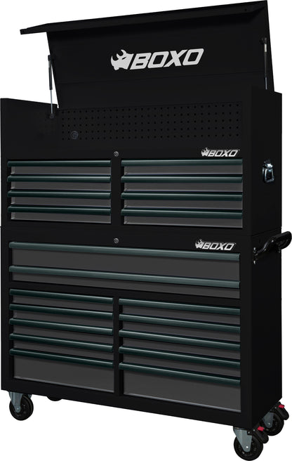 BOXO 53" 20 Drawer Toolbox Stack with Drawer Trim Pack - Black Body with Trim Colour Options