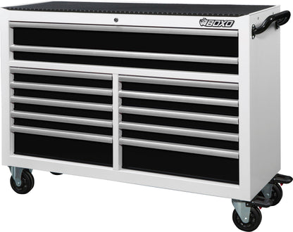BOXO 53" 12 Drawer Roll Cabinet with Drawer Trim Pack - White Body with Trim Colour Options